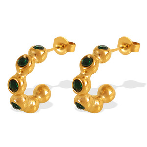 Pendientes de Aro Dorados con Esmeralda y Zirconia, Engaste de Bisel, Forma Geométrica de Bola, Joyería de Moda para Fiesta para Mujer - Product Image 5