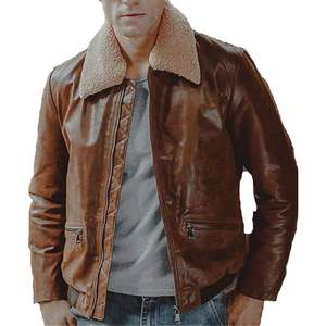 Chaqueta de Cuero Clásica de Aviador A2 Personalizada para Hombre con Cuello de Piel, Chaqueta de Invierno Estilo Motero a Prueba de Viento - Product Image 3