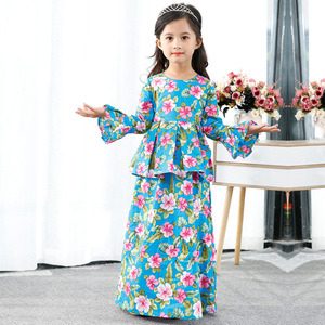 SIPO - Robe musulmane une pièce pour filles, <span class=keywords><strong>Baju</strong></span> <span class=keywords><strong>Kurung</strong></span> malaisien, jupe florale pour enfants, robe longue à manches longues, abaya pour filles - Product Image 2