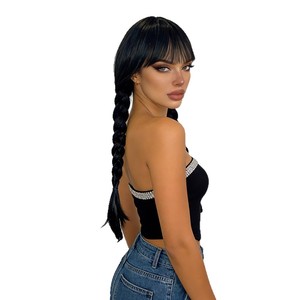 Peluca de cosplay de anime de la serie de TV estadounidense Miércoles, estilo Familia Addams, de cabeza completa, con trenzas dobles trenzadas, estilo coreano, transparente, para escenario - Product Image 2