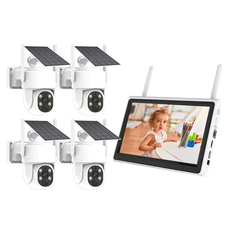 4 Uds Panel Solar inalámbrico batería WIFI cámara y WiFi NVR Video vigilancia sistema de seguridad Kit con Monitor HD de 10,1 pulgadas