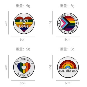 Broche métal arc-en-ciel créative Just Love coeur coloré vous êtes en sécurité avec moi rond arc-en-ciel né de cette façon Badge Punk broches bijoux - Product Image 6