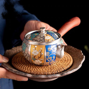 Silver Plated Hand Painted Teapot With Lid Chinese Style Single Handle Tea Pot High <b>Temperature</b> Resistant For Brewing Tea - Product Image 1