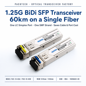 โมดูล 1.25G BiDi SFP ระยะ 3 กม./20 กม./40 กม./60 กม./80 กม./120 กม./160 กม./200 กม.  ตัวรับส่งสัญญาณไฟเบอร์ออปติกแบบ Single-Mode LC พร้อมระบบตรวจสอบ DDM - Product Image 3