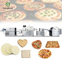 Continue productielijn voor voorgekookte producten om kleine pizza's te maken voor een topping machine extruder.