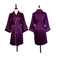 Vente chaude Femmes Court Kimono Robe Doux Mariée Robes Avec Passepoil pour La Fête De Mariage Satin Peignoir