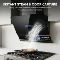 Hotte de cuisine murale électrique à commande vocale tactile, nettoyage automatique, LED, aspiration latérale 700-900mm, moteur en cuivre