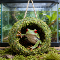 Grottes de mousse verte écologiques, abri rond pour reptiles, grenouilles, serpents, terrarium, vivarium, décor, terrarium pour gecko cranté