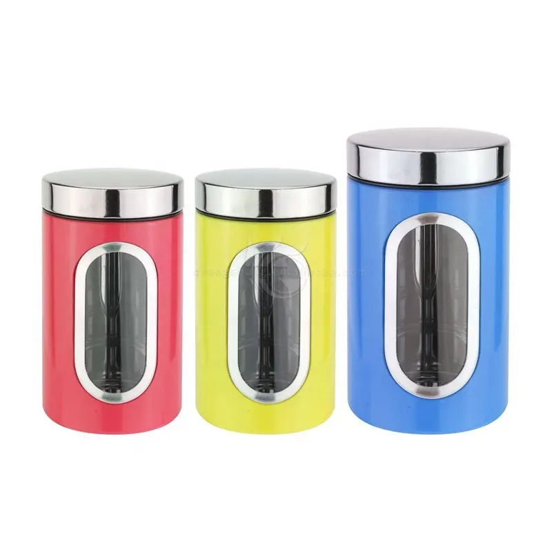 Canister Set with Airtight Lids and Plexi-Glass Window Stainless Steel for Tea Coffee Sugar Nuts Flour Food