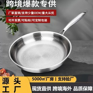 Poêle à frire en acier inoxydable martelé avec couvercle 32C, antiadhésive, ronde, pour steak et usage domestique - Product Image 5