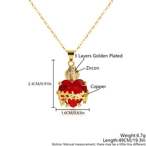 Collana da Donna con Ciondolo a Croce a Forma di Cuore Rosso in Zircone, Stile Europeo-Americano, Catena in Rame Placcato Oro - Product Image 2