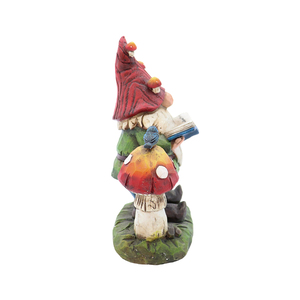 Statuetta da Giardino in Resina di Gnomo Fantasioso da 2,9 Pollici che Legge un Libro Sotto un Fungo con Uccellino Blu per Decorazione Esterna da Giardino a Tema Fiabesco - Product Image 5