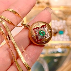 Collier unisexe Xinfly en or pur 18 carats avec pendentif émeraude et diamant naturel, chaîne serpent, idéal pour les fêtes ou comme cadeau de fiançailles - Product Image 4