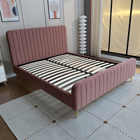Cama de Plataforma King Size Tapizada de Lujo con Almacenamiento, Diseño Plegable Ecológico, Tela Suave, Estilo Moderno de Mediados de Siglo, Madera para Dormitorio