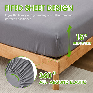 15% Silver Fitted <strong>Grounding</strong> Bed Sheets US Size EMF Blocking <strong>Grounding</strong> Cord Stress Relief Natural Healing OEKO Certified Hotel - Product Image 2
