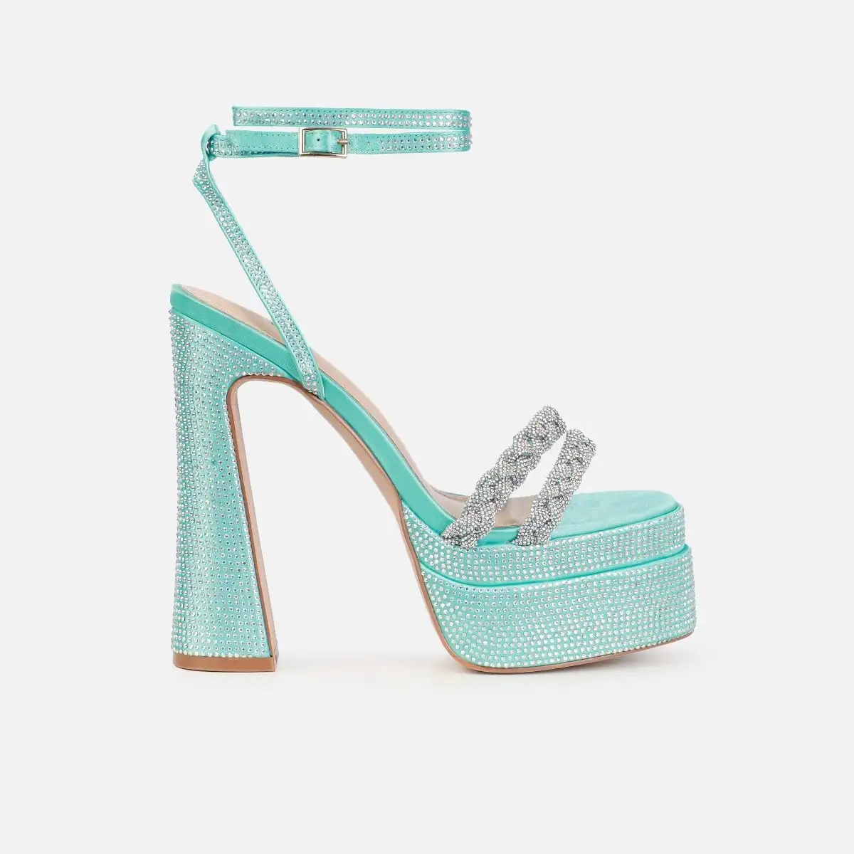 UBILILIA SEXY DIAMANTE DOPPEL PLATTFORM BLOCK HEELS ANKLE STRAP PLAITED FRONT STRAPS RHINE STONE HEELS WOMEN SHOES HEELED SANDALS