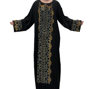 Nuovo arrivo diretta in fabbrica taglie forti per abiti musulmani con collo largo Abaya strass alla moda Vintage per l'estate W-058 mediorientale - Product Image 5