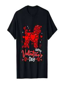 T-shirt a forma di cuore con stampa Bichon Frise per San Valentino, unisex, in cotone, girocollo, casual, primavera estate - Product Image 1