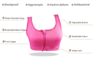 Plus Size High Elasticity Surgery <strong>Bra</strong> Active Yoga Sports <strong>Bras</strong> Women's <strong>Zip</strong> <strong>Front</strong> Sports <strong>Bra</strong> Wireless Post