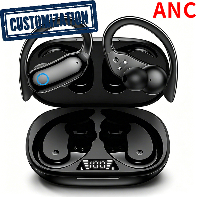 I26 Wholesale TWS ANC Ear-hook Sports Earbuds, IPX7 Waterproof, Touch Control Sports Wireless Earphones with LED Power Display