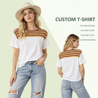T-shirt d'été pour femme à col rond et manches courtes, coupe ample, en coton rayé respirant, décontracté, sur mesure - Fournisseur