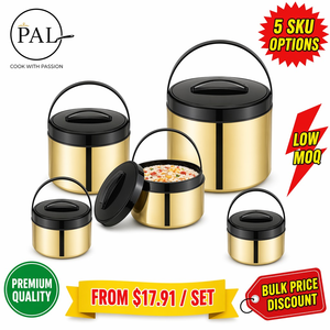 Casseruola Portatile Isolata in Acciaio Inox Placcato Oro PVD, Design Classico, Uso Flessibile, Pentola di Lusso per Cucina - Product Image 1