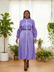 Abito Plissettato Miyake con Maniche a Tubo Dritto a Forma di Fiore Produttore di <span class=keywords><strong>Abbigliamento</strong></span> Femminile di Alta Gamma per <span class=keywords><strong>Taglie</strong></span> <span class=keywords><strong>Forti</strong></span> - Product Image 1
