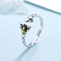 Bague en argent sterling 925 émail abeille nid d'abeille bague en argent réglable