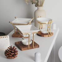 Diffuseur de parfum non électrique en métal, chauffe-huile essentielle, chauffe-cire, brûleur d'huile essentielle pour bougie chauffe-plat avec plateau en bois
