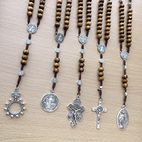 Bijoux de mode, pendentif chapelet en bois, pendentif croix du Pardon et de la miséricorde, médaille miracle, cadeau de Pâques N74