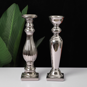 Wholesale modern <strong>silver</strong> plating candle holder home decor Christmas ceramic <strong>candlestick</strong> - Product Image 4