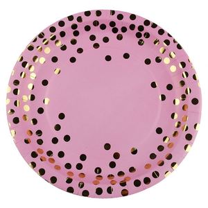Juego de Platos, Vasos y Servilletas Desechables de Papel con Estampado Dorado Rosa, Artículos para Fiestas, Vajilla - Product Image 2