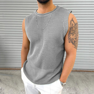 RUIQUWIN 2025 été nouveau hommes évider tricoté gilet col rond sans manches t-shirt avec maille respirant pour décontracté Streetwear - Product Image 2