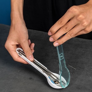 Ensemble de couverts portables en acier inoxydable argenté 3 pièces (cuillère, fourchette, couteau) pour pique-nique, voyage, <span class=keywords><strong>camping</strong></span> en plein air avec étui – Vente en gros - Product Image 4