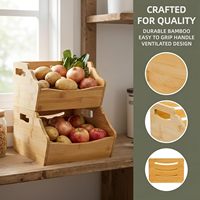 Panier de rangement empilable en bambou pour garde-manger, organiseur de comptoir de cuisine pour pommes de terre et oignons, panier à fruits et légumes multi-usages coulissant