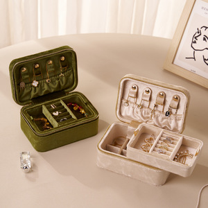 Boîte de rangement à bijoux portable de luxe en velours à double couche pour boucles d'oreilles, colliers, bagues, pendentifs, bracelets - Product Image 3