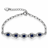 Bracelet en argent sterling 925 avec maillons saphir et accents de zirconium cubique bleu, fournisseur OEM/ODM de bijoux à marque privée pour femmes