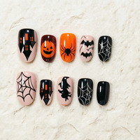 Faux ongles à presser 24 pièces pour costume de Halloween Mummy Bat, motif visage fantôme et toile d'araignée, haute qualité, vente en gros
