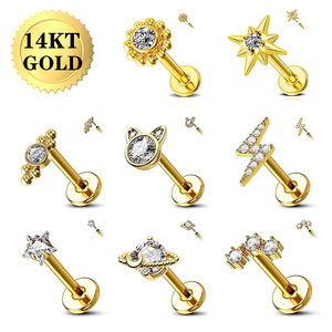 ต่างหูทองคำแท้ <span class=keywords><strong>14K</strong></span> แบบติดกระดูกอ่อน รูปดาวเคราะห์ สีเหลืองทอง แบบหลังแบน ต่างหูแบบ Helix ทองคำ <span class=keywords><strong>14K</strong></span> แบบกดติด สำหรับ Tragus และ Labret - Product Image 2