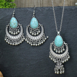 Conjunto de collar y aretes de plata tibetana con borlas estilo bohemio y circonitas, joyería de fiesta para mujer, conjuntos de joyería de moda. - Product Image 2