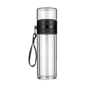 JM LFGB Customized OEM Design Double Wall Glass Tritan Stainless Steel Infuser Tea Cup Festivals Glass Water Bottle With Infuser