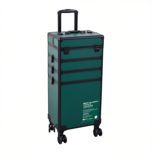 Maleta de Maquillaje con Ruedas de Aluminio, Verde Oscuro, Bolsa de Cosméticos Intercambiable, Gran Capacidad, Estilo Moderno, con Ruedas y Asa - Product Image 1