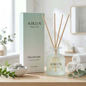 Aikun Low MOQ Fast Service Custom Spa Scent 100ml Frosted Glass <b>Bottle</b> Mint Green Gift Box <b>Reed</b> <b>Diffuser</b> Set for Home Decor - Product Image 1