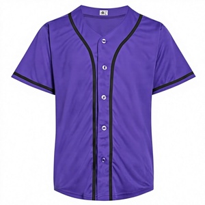 Camiseta de Béisbol Unisex Morada de Manga Corta con Botones al Frente, Color Sólido, Absorbente de Humedad, Poliéster, Ropa Deportiva para Adultos, Todas las Temporadas - Product Image 1