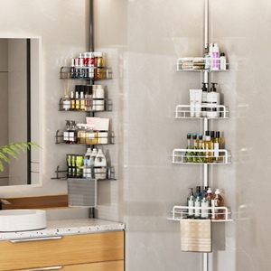 Étagère de douche réglable à 4 couches à tension constante Organisateur de poteau en acier antirouille Caddy de douche d'angle pour salle de bain et <span class=keywords><strong>baignoire</strong></span> - Product Image 1