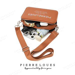 Pierre Loues Women's Crossbody <b>Bag</b> Large Capacity Zipper Closure Everyday Use Brown - Product Image 1