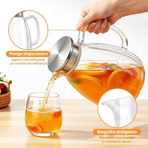 Grande <span class=keywords><strong>carafe</strong></span> <span class=keywords><strong>en</strong></span> <span class=keywords><strong>verre</strong></span> borosilicate résistant à la chaleur avec couvercle-filtre <span class=keywords><strong>en</strong></span> acier inoxydable, <span class=keywords><strong>carafe</strong></span> à eau côtelée <span class=keywords><strong>en</strong></span> <span class=keywords><strong>verre</strong></span> pour thé glacé - Product Image 5