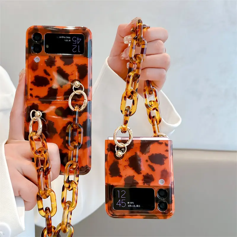 Retro leopard print for Galaxy ZFlip4 phone case Samsung ZFlip3 foldable protective case bracelet