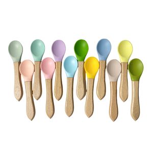 批发不含 BPA 无毒食品级可重复使用餐勺礼品餐具婴儿硅胶勺叉套装儿童用 - Product Image 2