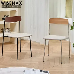 WISEMAX FURNITURE Modern Minimalist Metal Frame Dining Chair With Wooden Backrest and Fabric Seat For Living Dining Room